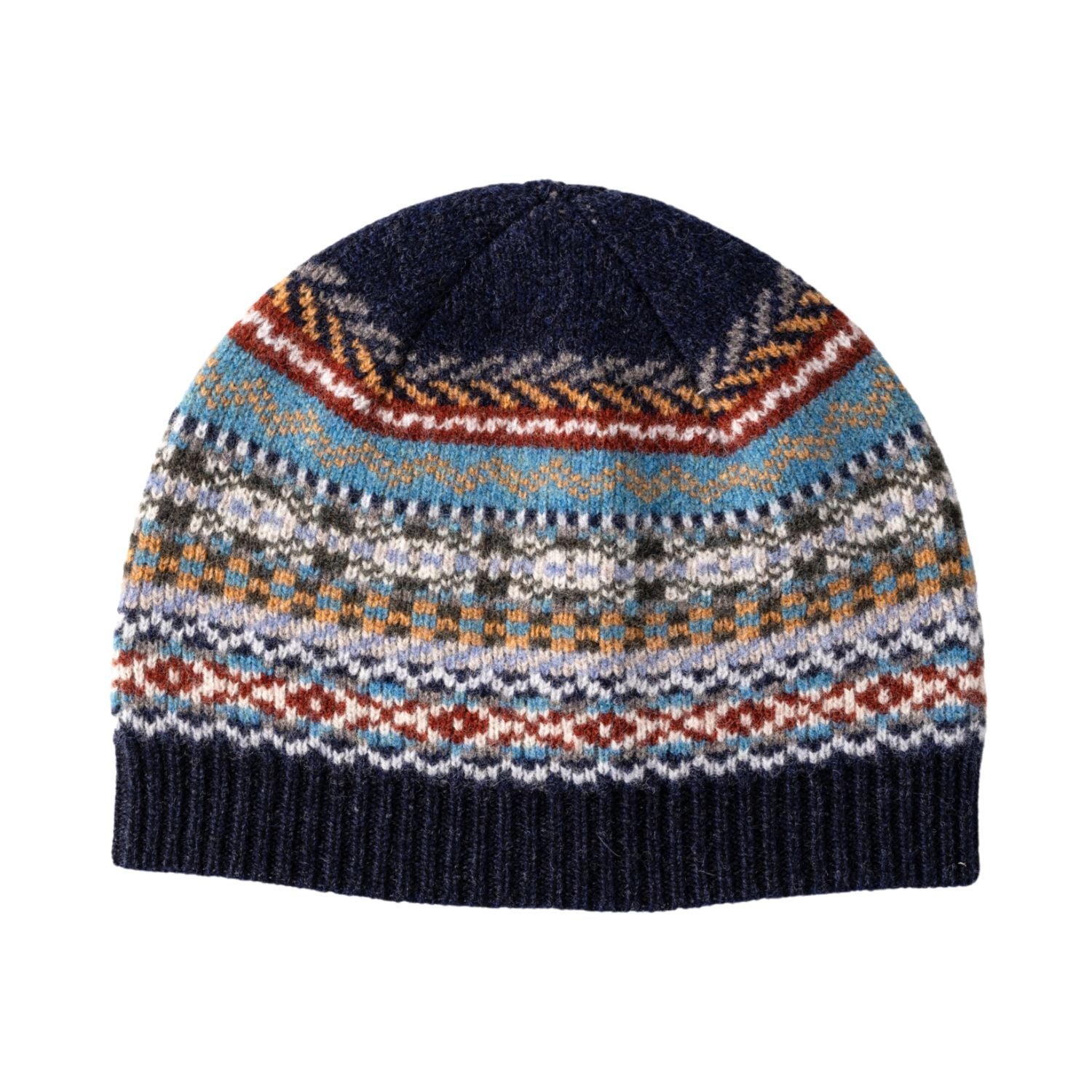 Fairisle Lambswool Beanie Hat for Men - Scotland Lochinver | Blue | The Cashnere Choice