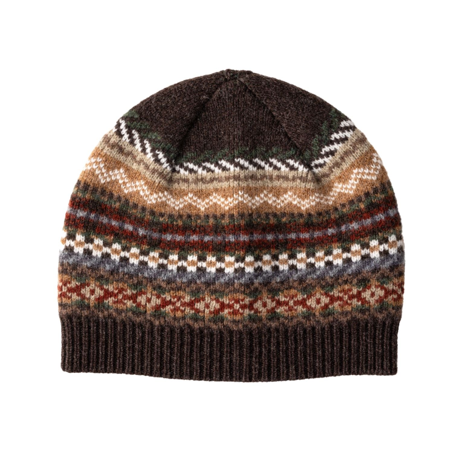 Fairisle Lambswool Beanie Hat for Men - Scotland Lochinver | Brown | The Cashnere Choice