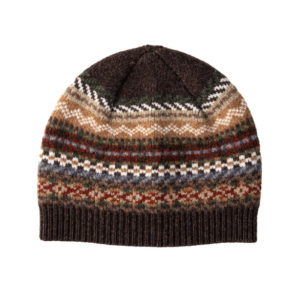 Fairisle Lambswool Beanie Hat for Men - Scotland Lochinver | Brown | The Cashnere Choice