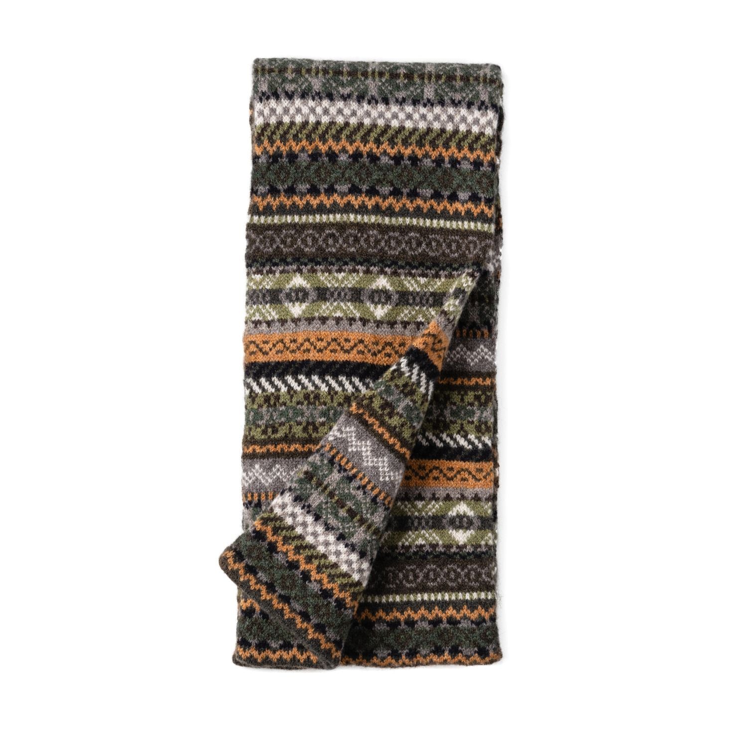 Green Fairisle Mens Patterned Scarf | The Cashmere Choice