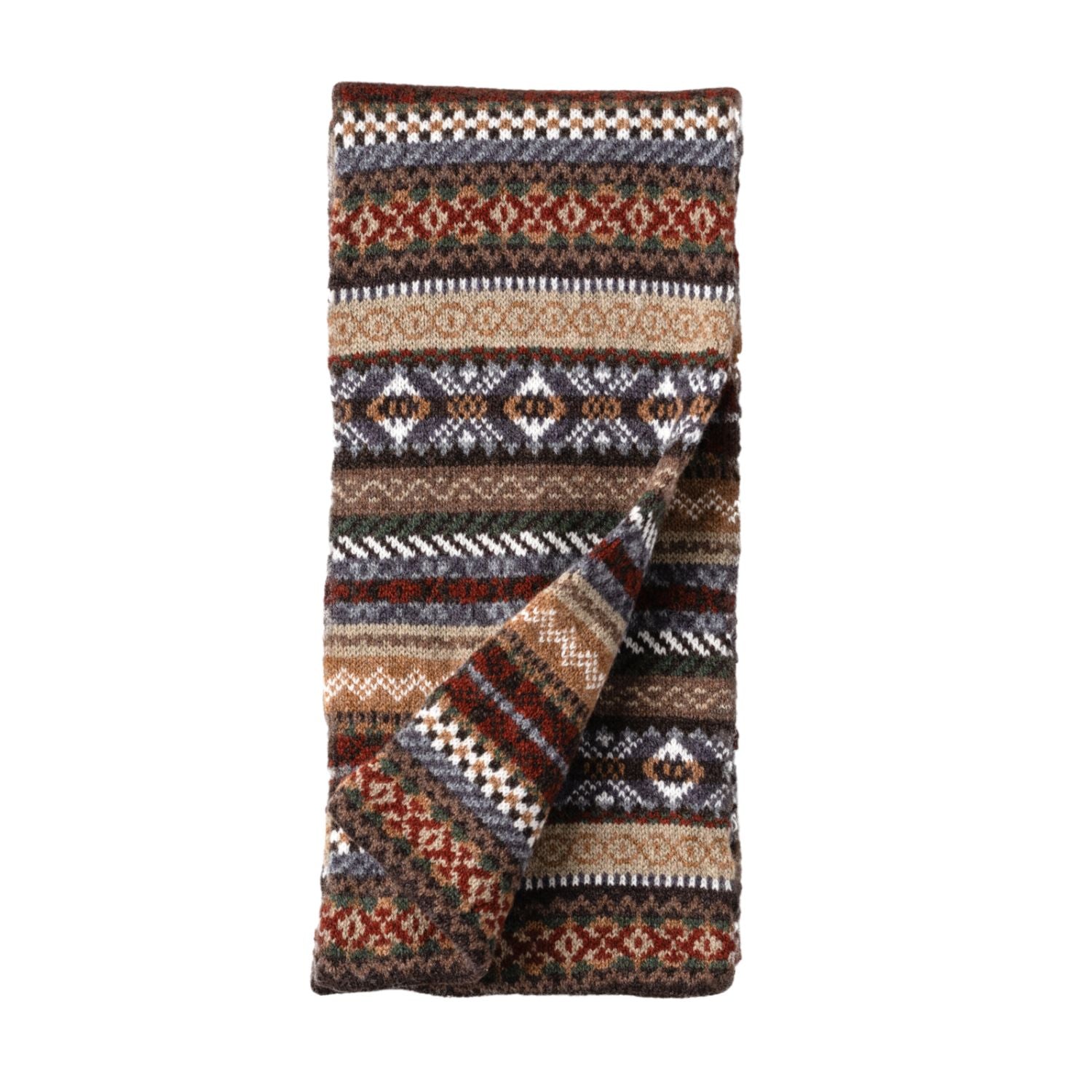 Brown Fairisle Mens Patterned Scarf | The Cashmere Choice