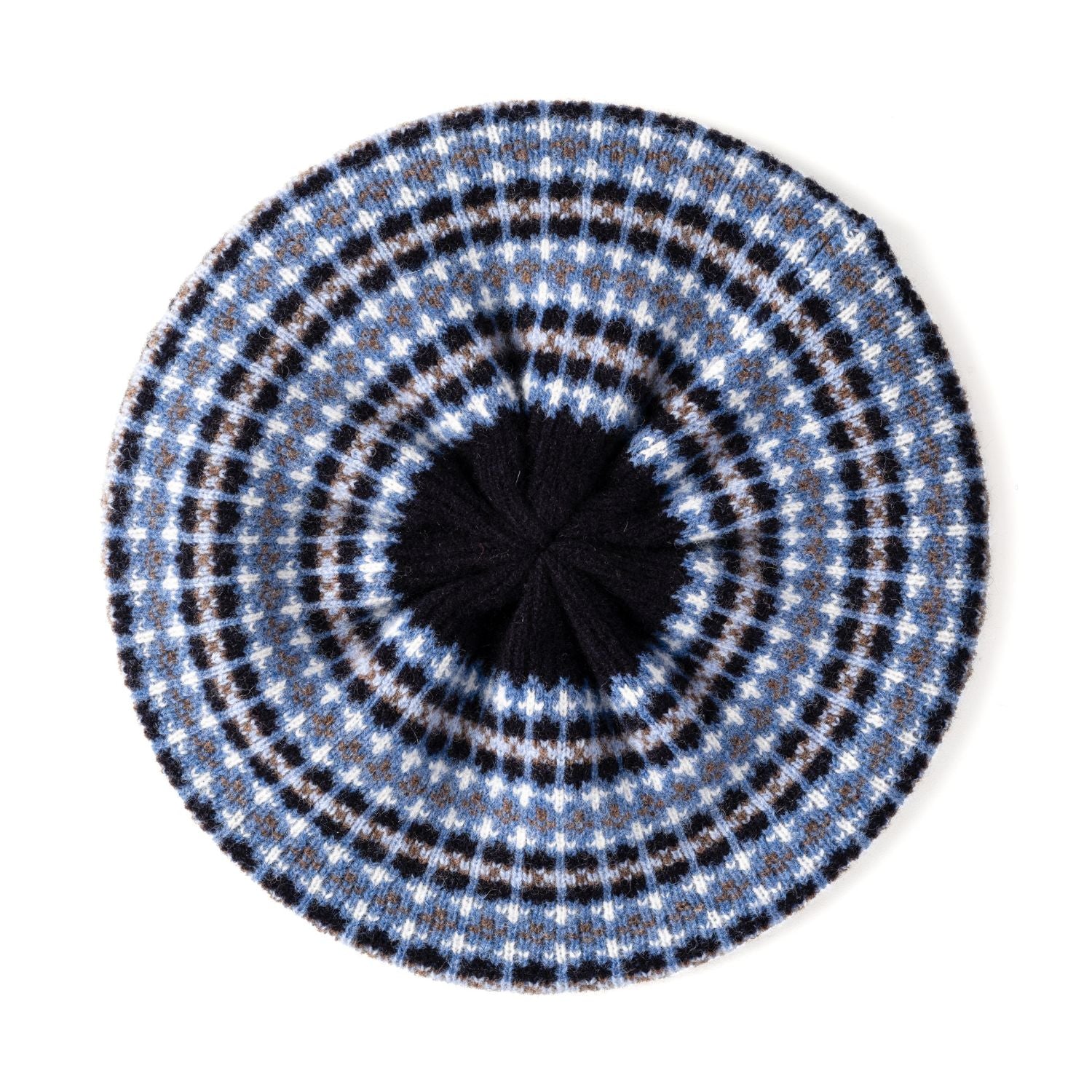 Women's Wool Beret | Knitted Beret | Navy Blue Fairisle Pattern Beret