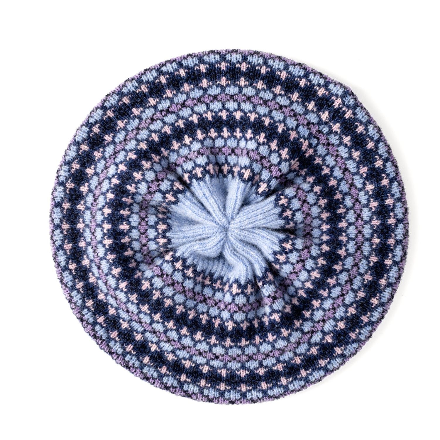 Women's Wool Beret | Knitted Beret | Light Blue Fairisle Pattern Beret
