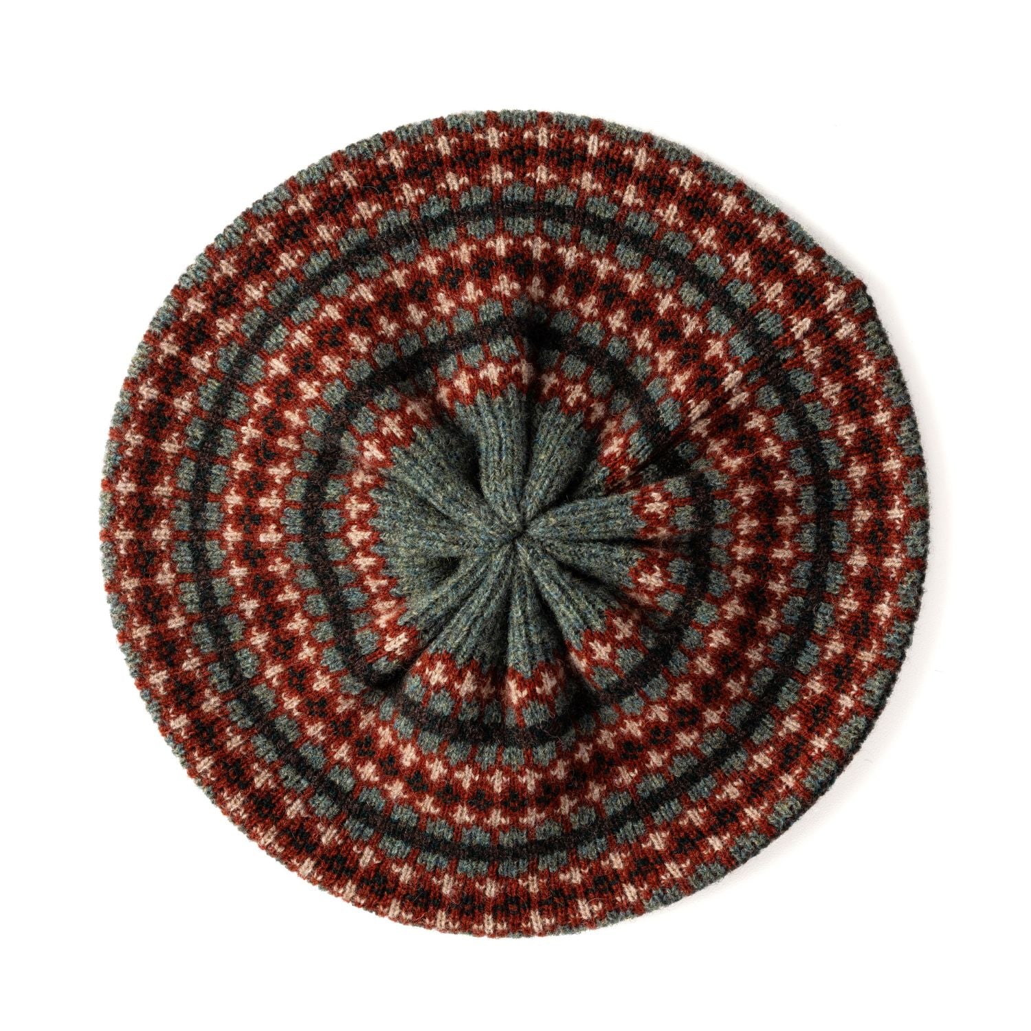Women's Wool Beret | Knitted Beret | Green Fairisle Pattern Beret