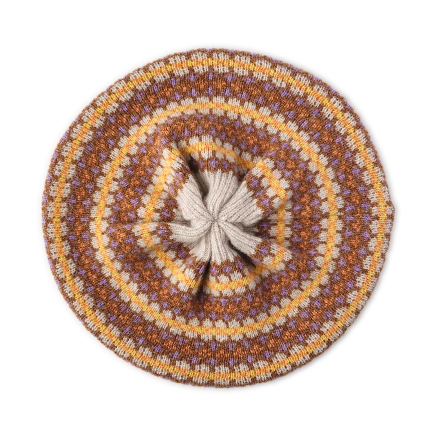 Women's Wool Beret | Knitted Beret | Yellow Beige Fairisle Pattern Beret