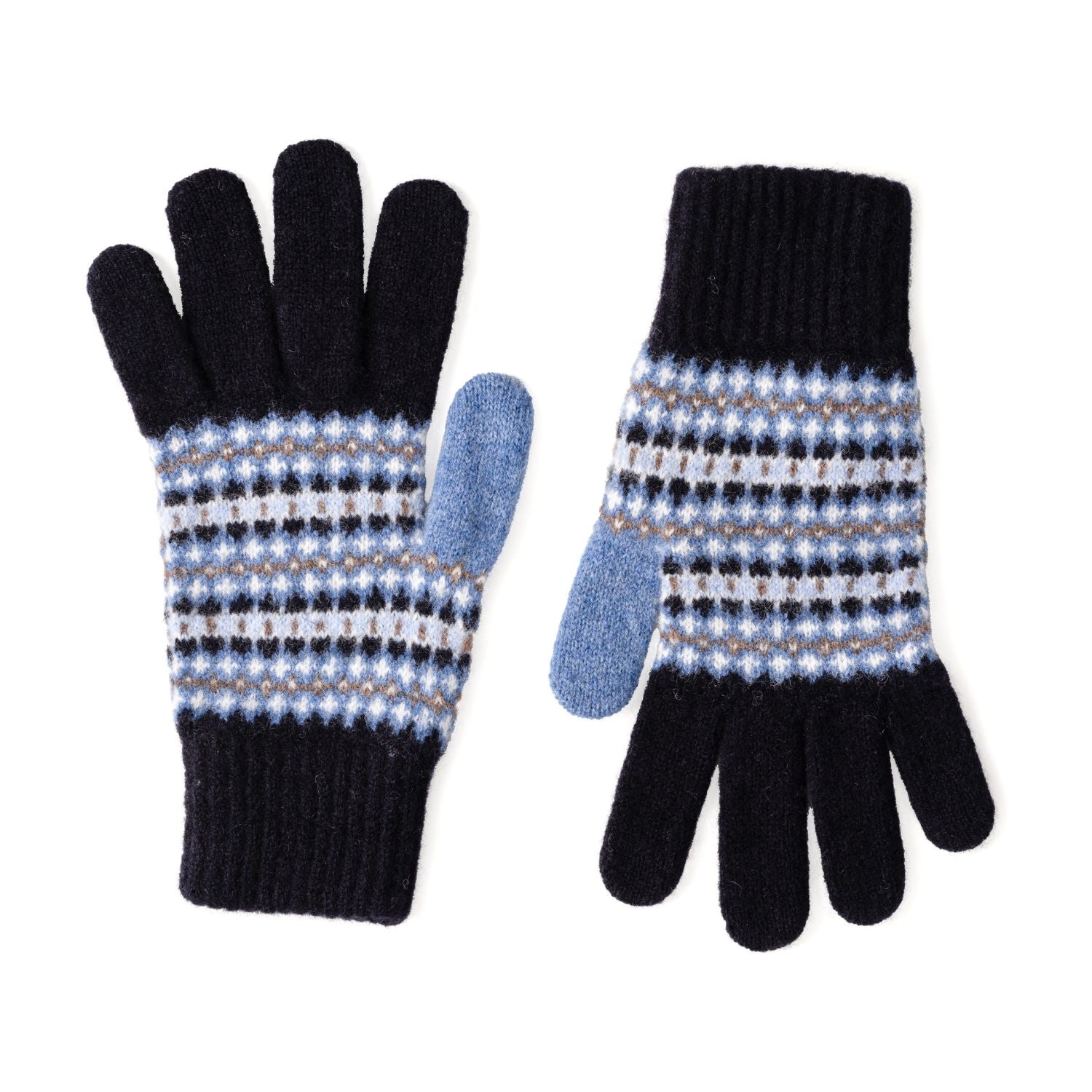 Women's Wool Gloves | Navy Blue Fairisle Pattern Knitted Gloves
