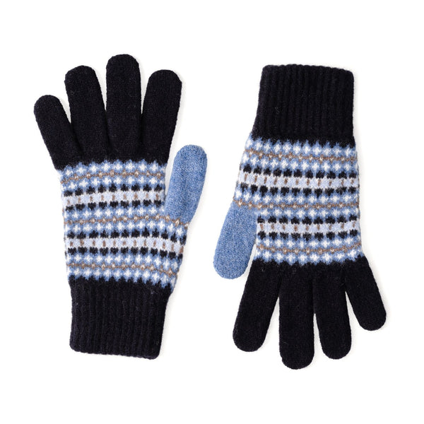 Women's Wool Gloves | Navy Blue Fairisle Pattern Knitted Gloves