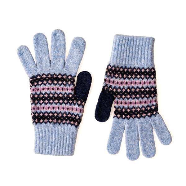 Women's Wool Gloves | Light Blue Fairisle Pattern Knitted Gloves