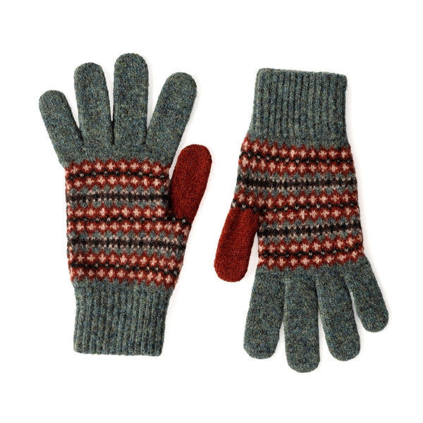 Women's Wool Gloves | Green Fairisle Pattern Knitted Gloves