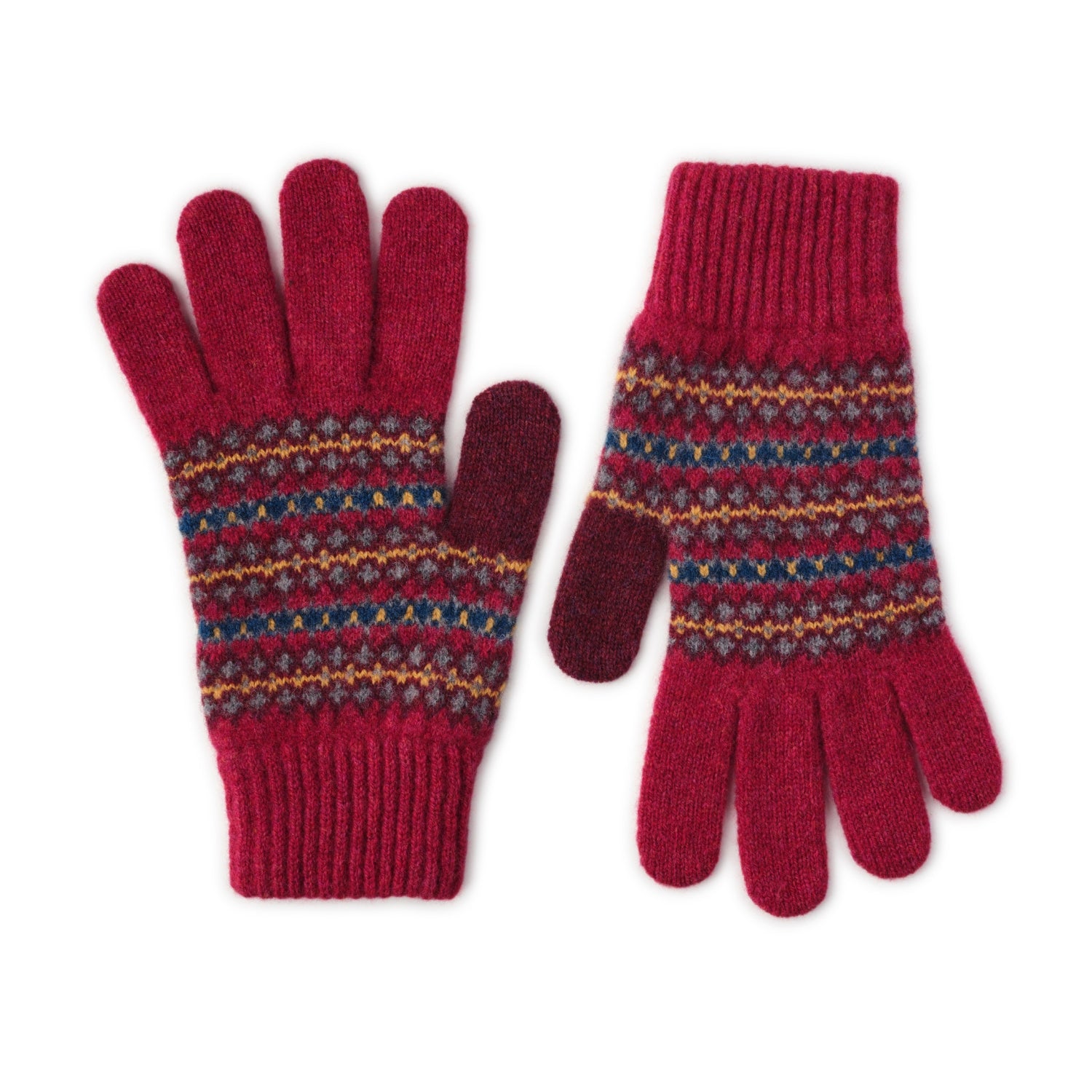 Women's Wool Gloves | Red Fairisle Pattern Knitted Gloves