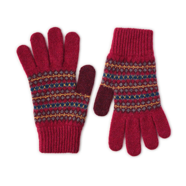 Women's Wool Gloves | Red Fairisle Pattern Knitted Gloves