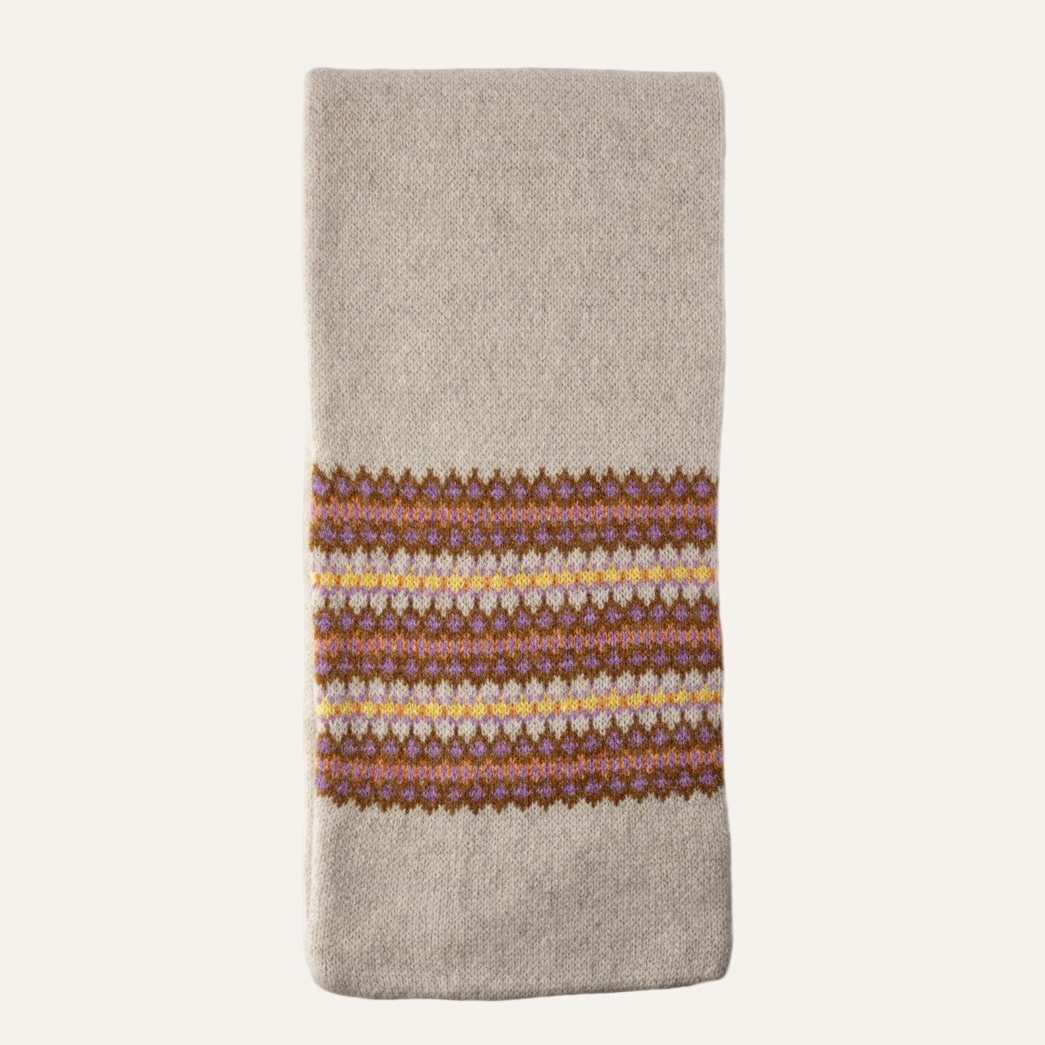 Women's Wool Scarf | Knitted Scarf | Beige Fairisle Pattern