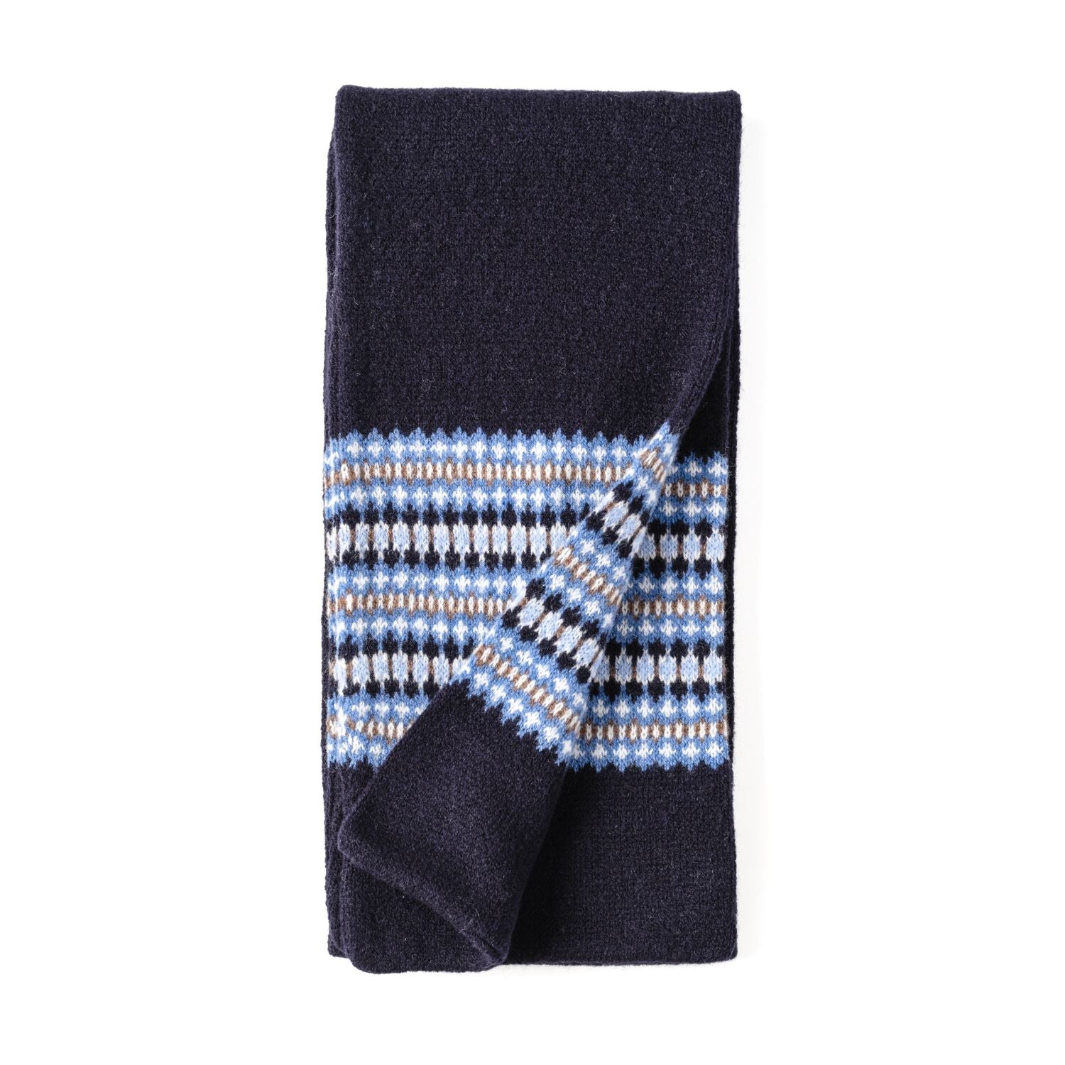Women's Wool Scarf | Knitted Scarf | Navy Blue Fairisle Pattern