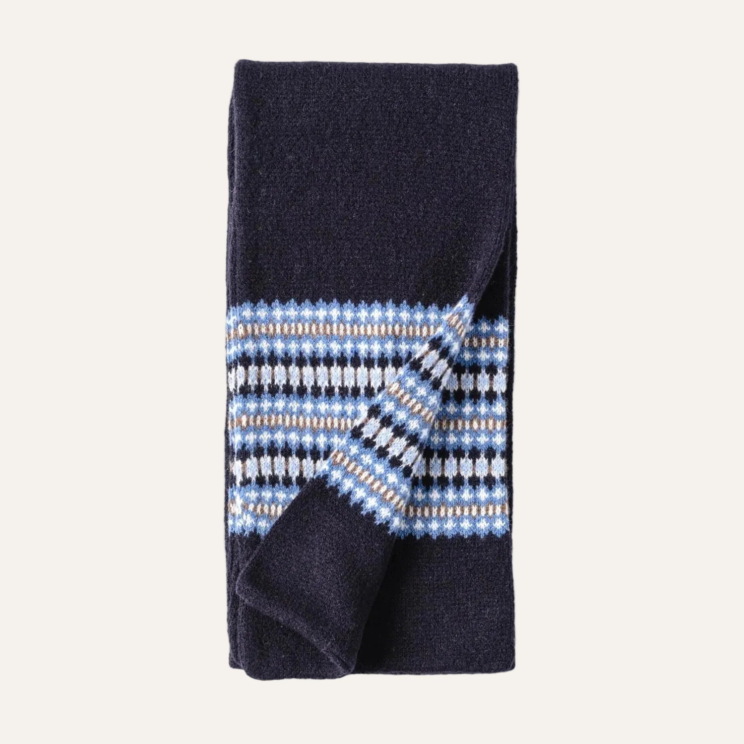 Women's Wool Scarf | Knitted Scarf | Navy Blue Fairisle Pattern