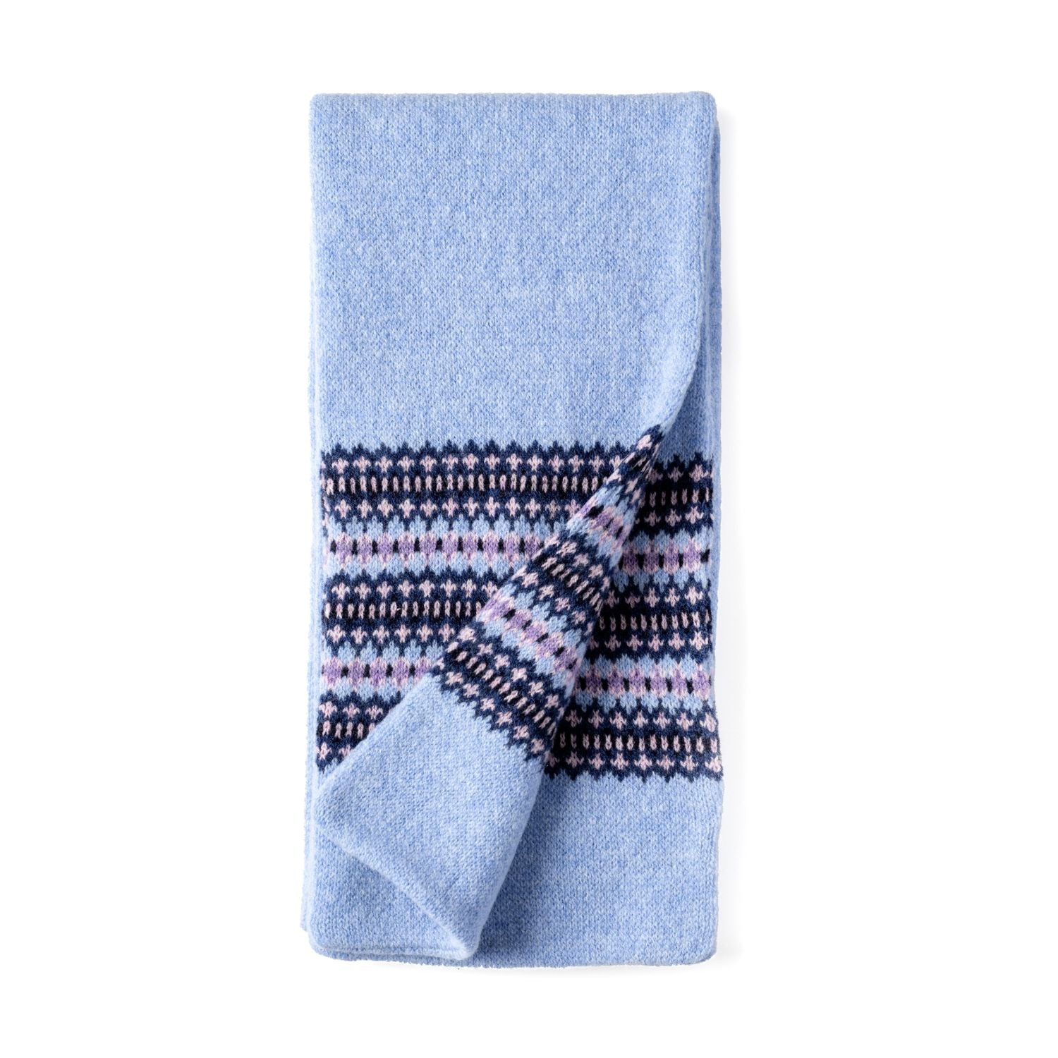 Women's Wool Scarf | Knitted Scarf | Light Blue Fairisle Pattern