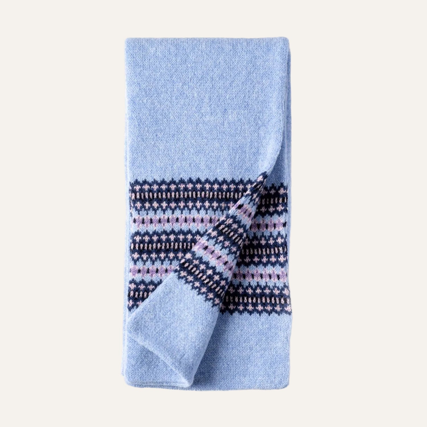 Women's Wool Scarf | Knitted Scarf | Light Blue Fairisle Pattern