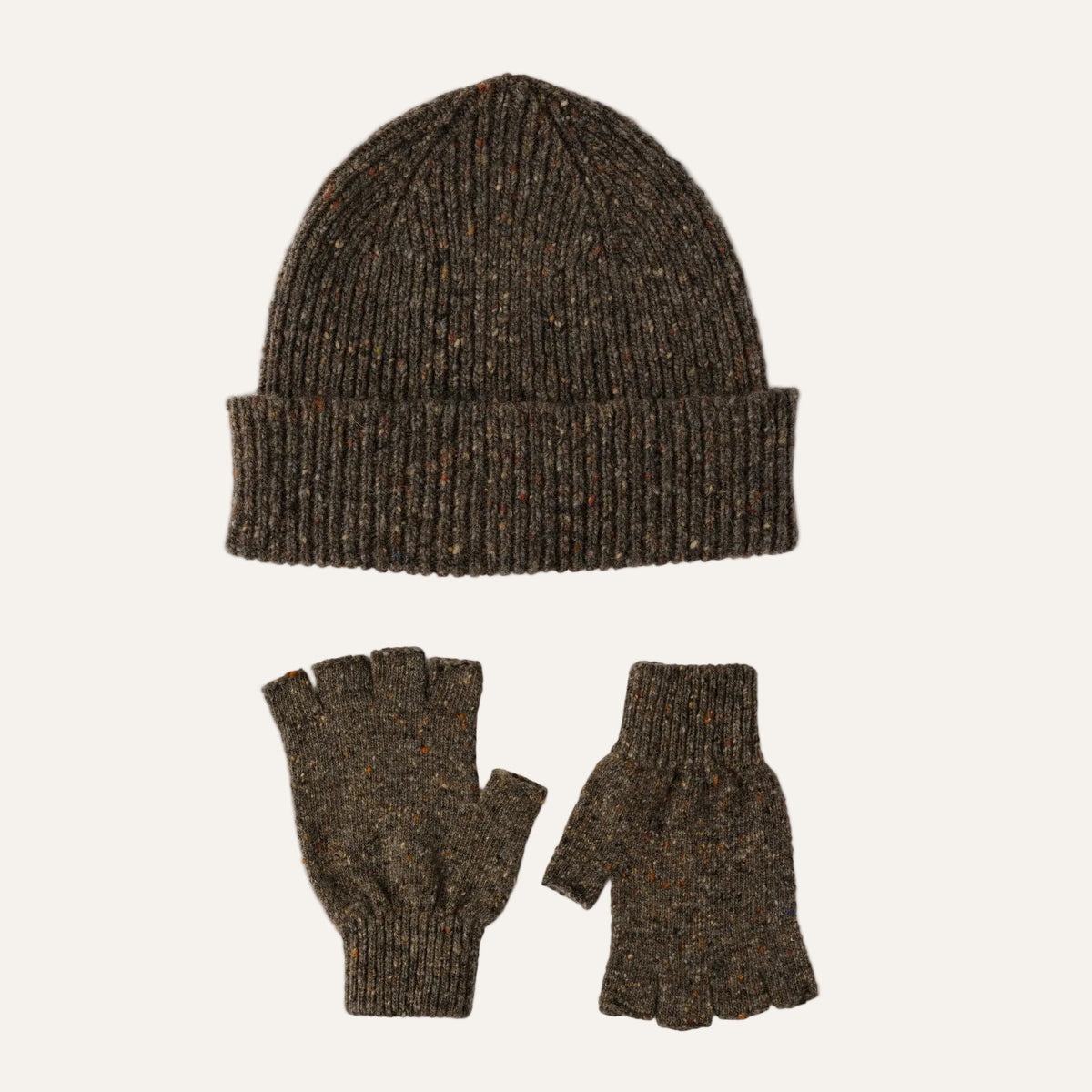 Mens Wool Beanie Hat and Gloves Set | Gifting | Brown | Donegal