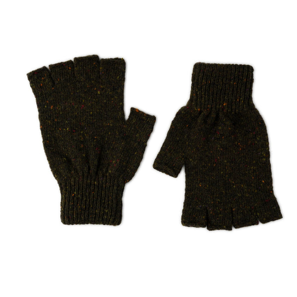 Wool fingerless gloves for Men  | Donegal Wool | Green | The Cashmere Choice