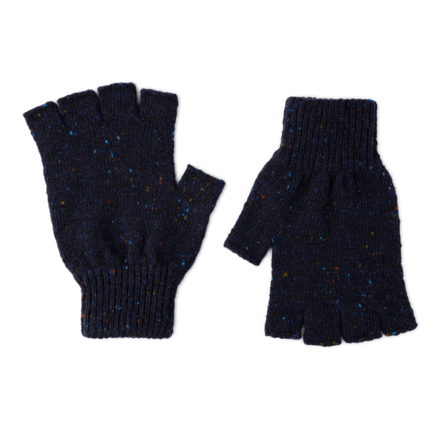 Wool fingerless gloves for Men  | Donegal Wool | Navy Blue | The Cashmere Choice