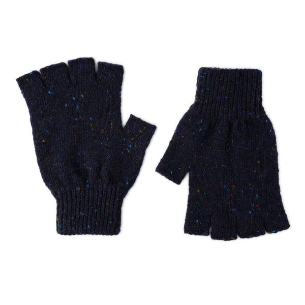 Wool fingerless gloves for Men  | Donegal Wool | Navy Blue | The Cashmere Choice