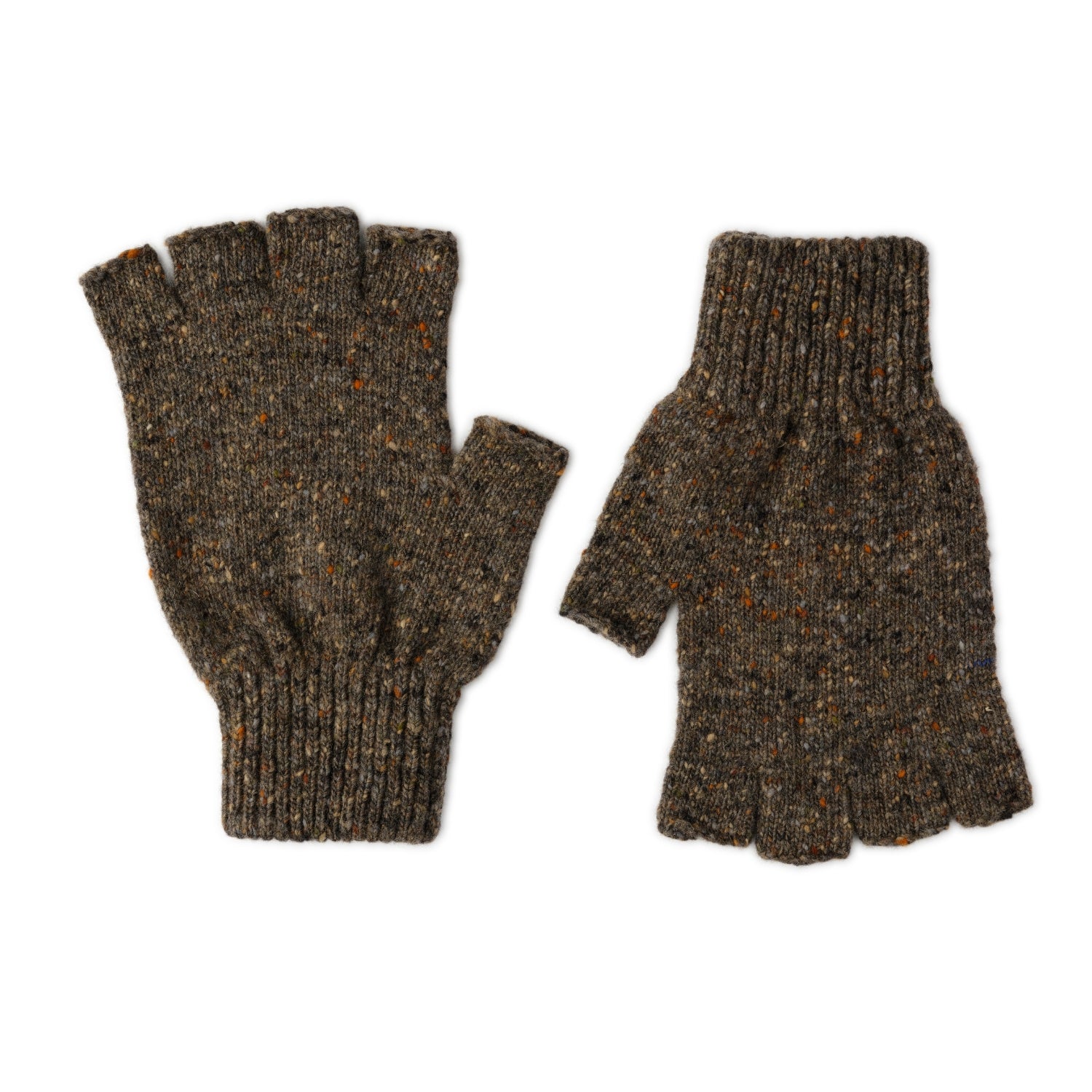 Wool fingerless gloves for Men  | Donegal Wool | Brown | The Cashmere Choice