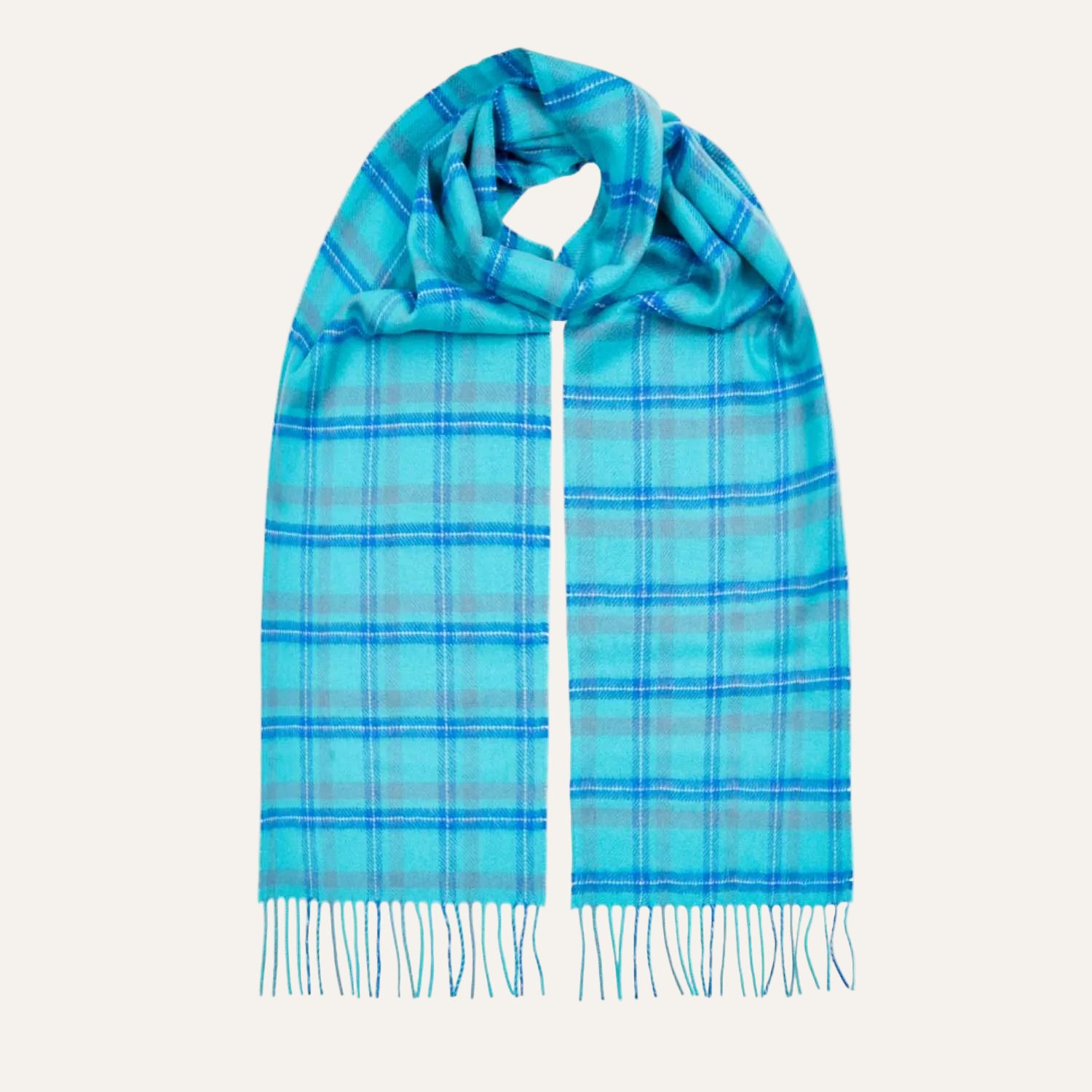 Checked Cashmere Scarf - Turquoise blue overcheck
