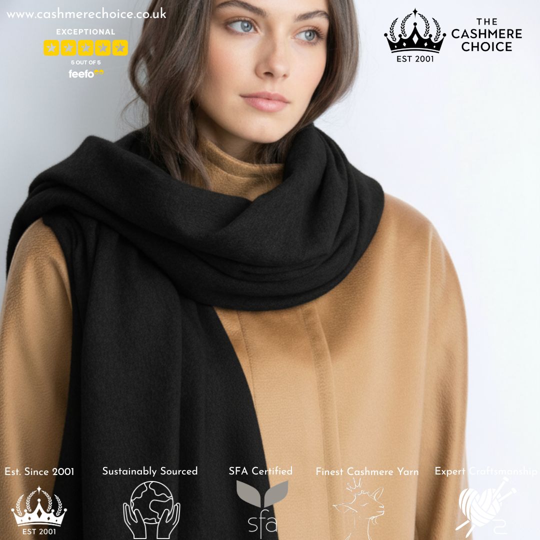 Christmas Gift Idea - Luxury Cashmere Stole - Wrap - Womans Large Cashmere Scarf - Black on a model 1
