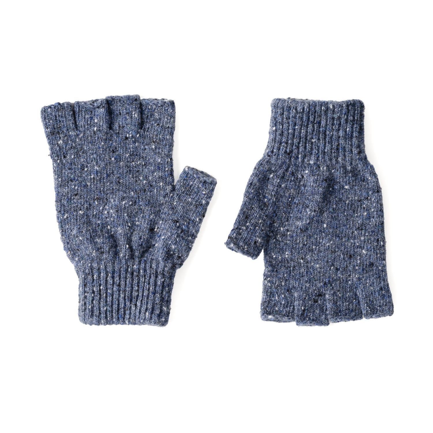 Wool fingerless gloves for Men  | Donegal Wool | Denim Blue | The Cashmere Choice
