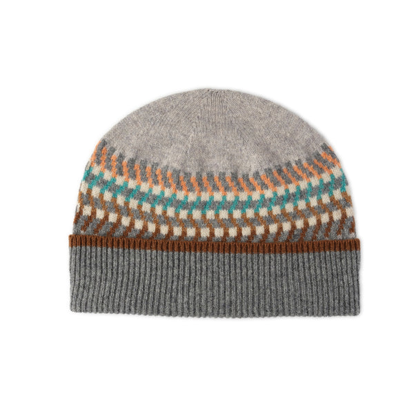 Ladies Patterned Wool Beanie Hat | Corra | Lomond - Grey