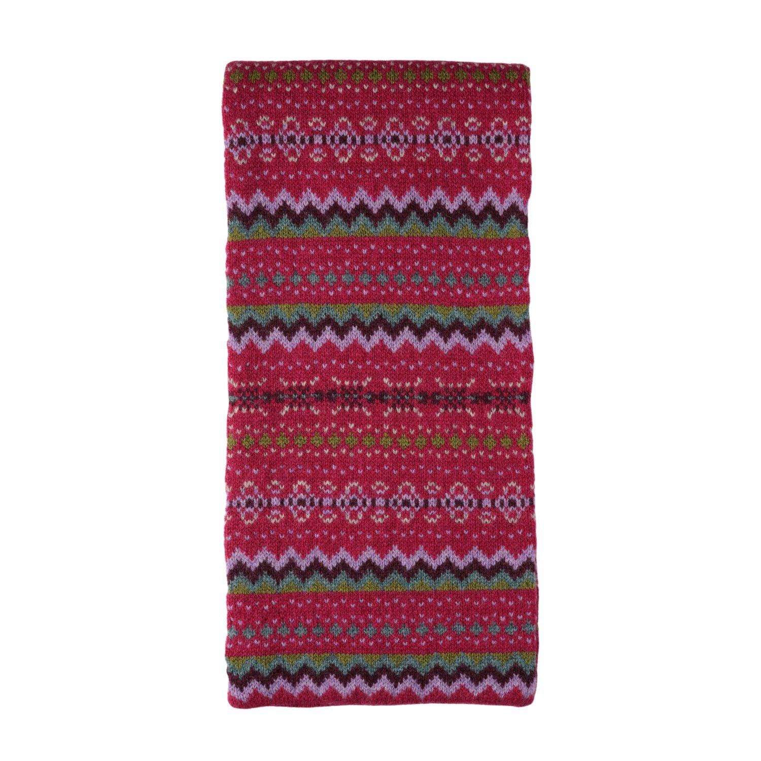 Fairisle Patterned Christmas Ladies Scarf Gloves and Beret Set - Pure Lambswool - Pink Scarf