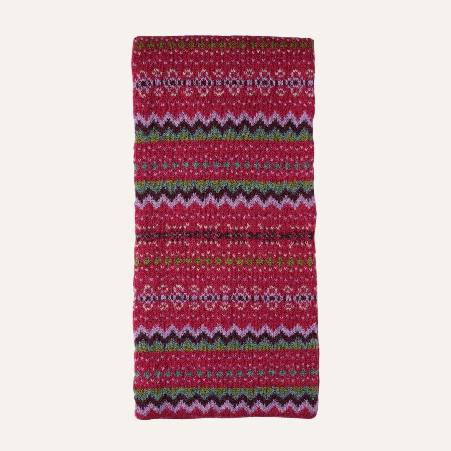 Fairisle Patterned Christmas Ladies Scarf Gloves and Beret Set - Pure Lambswool - Pink Scarf