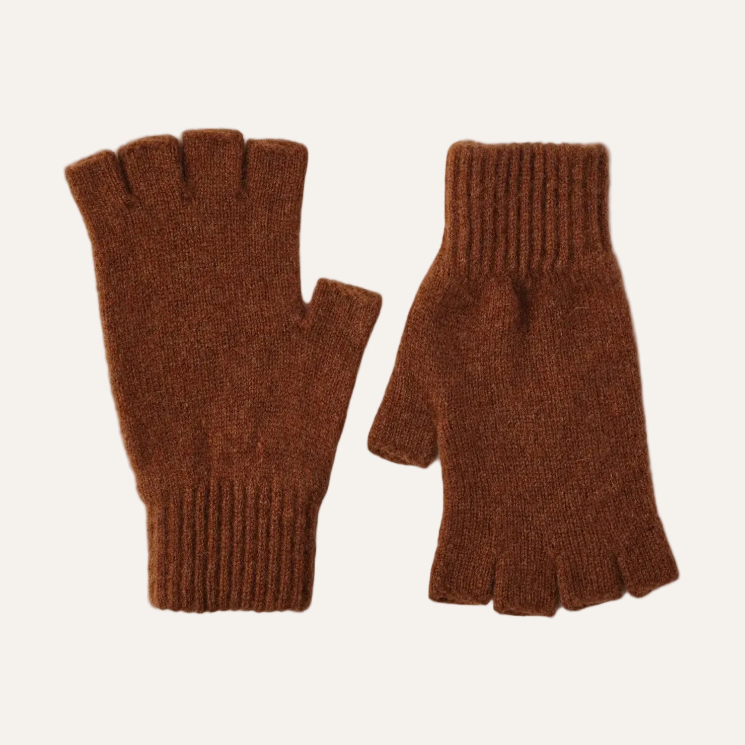 Fingerless Ladies Gloves - Half Finger Lambs Wool Gloves - Brown