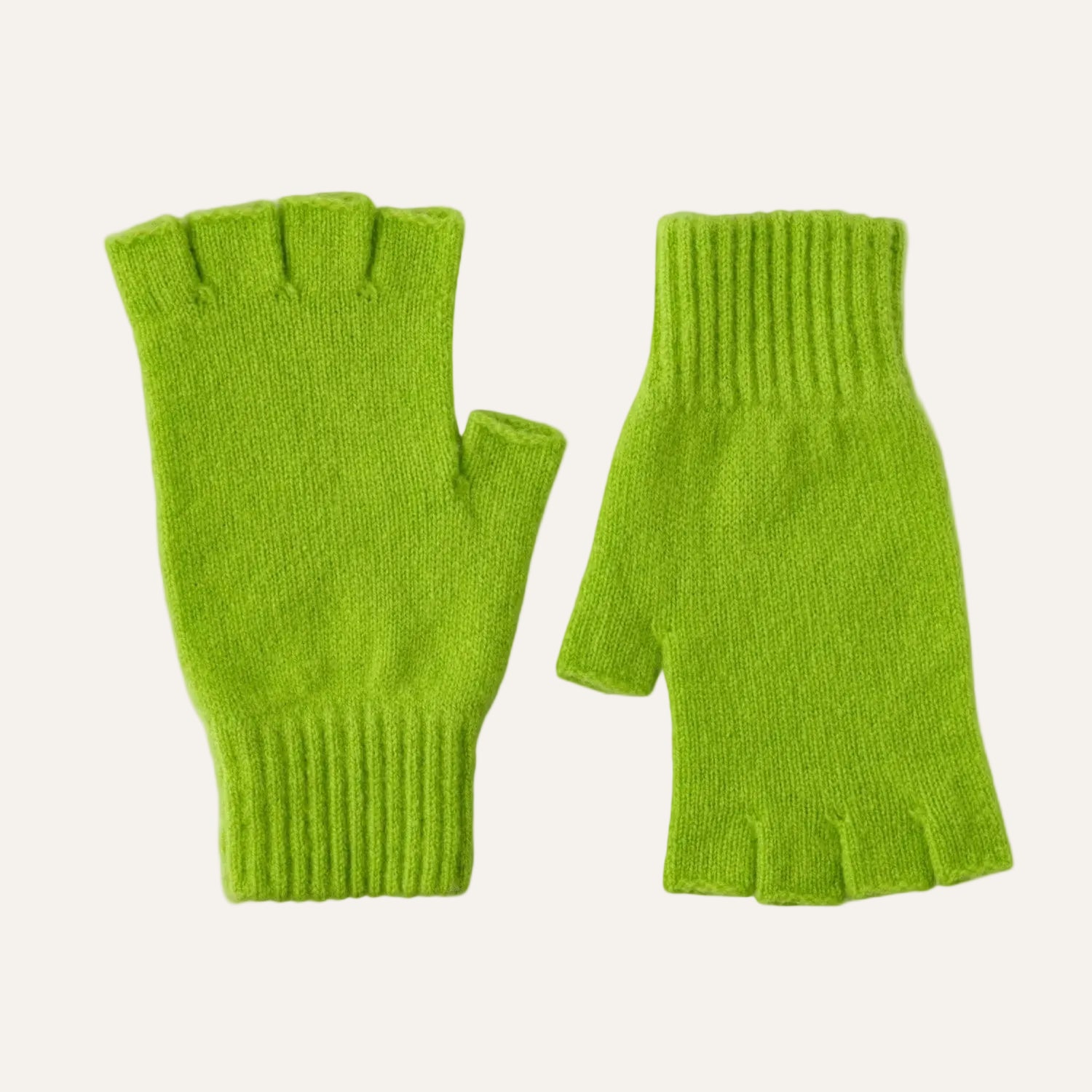 Fingerless Ladies Gloves - Half Finger Lambs Wool Gloves - Lime Green