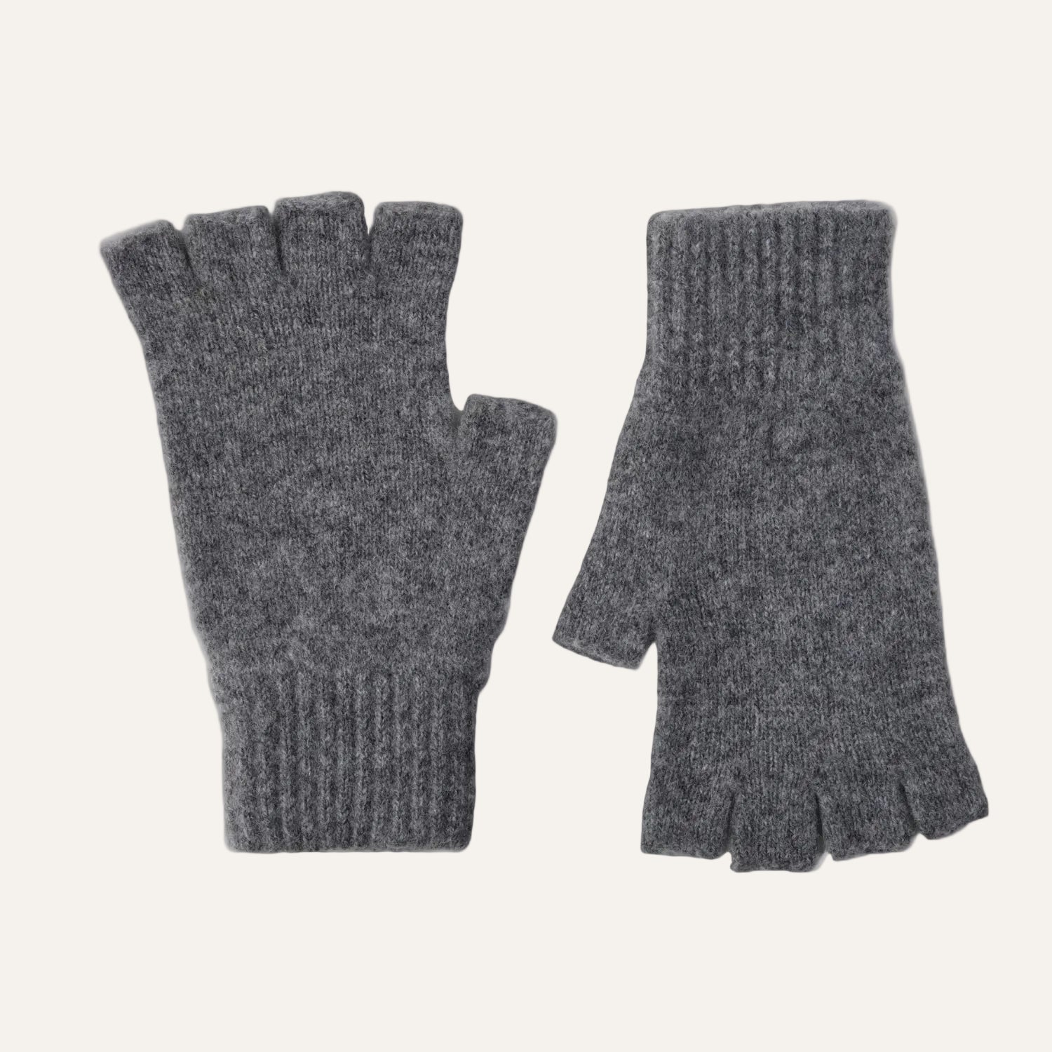 Fingerless Ladies Gloves - Half Finger Lambs Wool Gloves - Grey