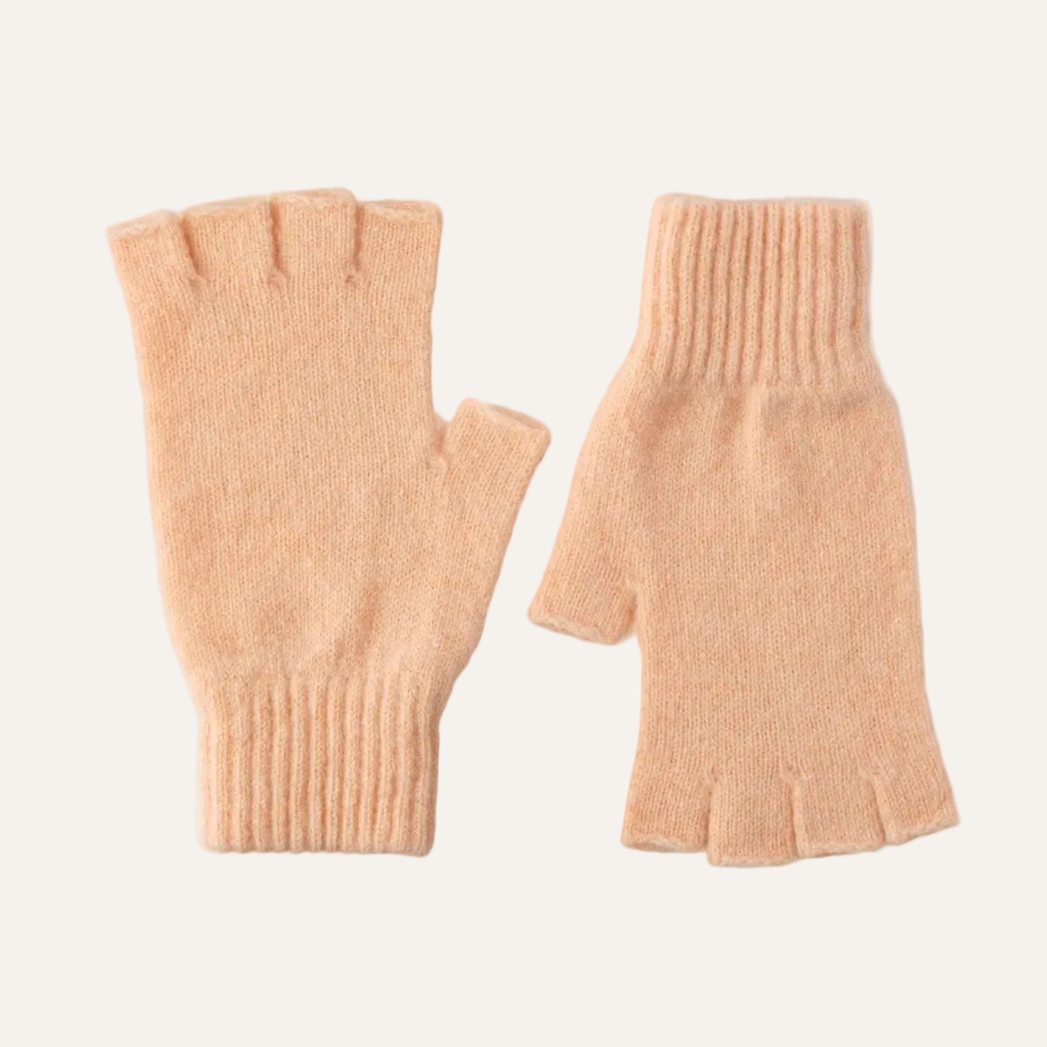 Fingerless Ladies Gloves - Half Finger Lambs Wool Gloves - Peach