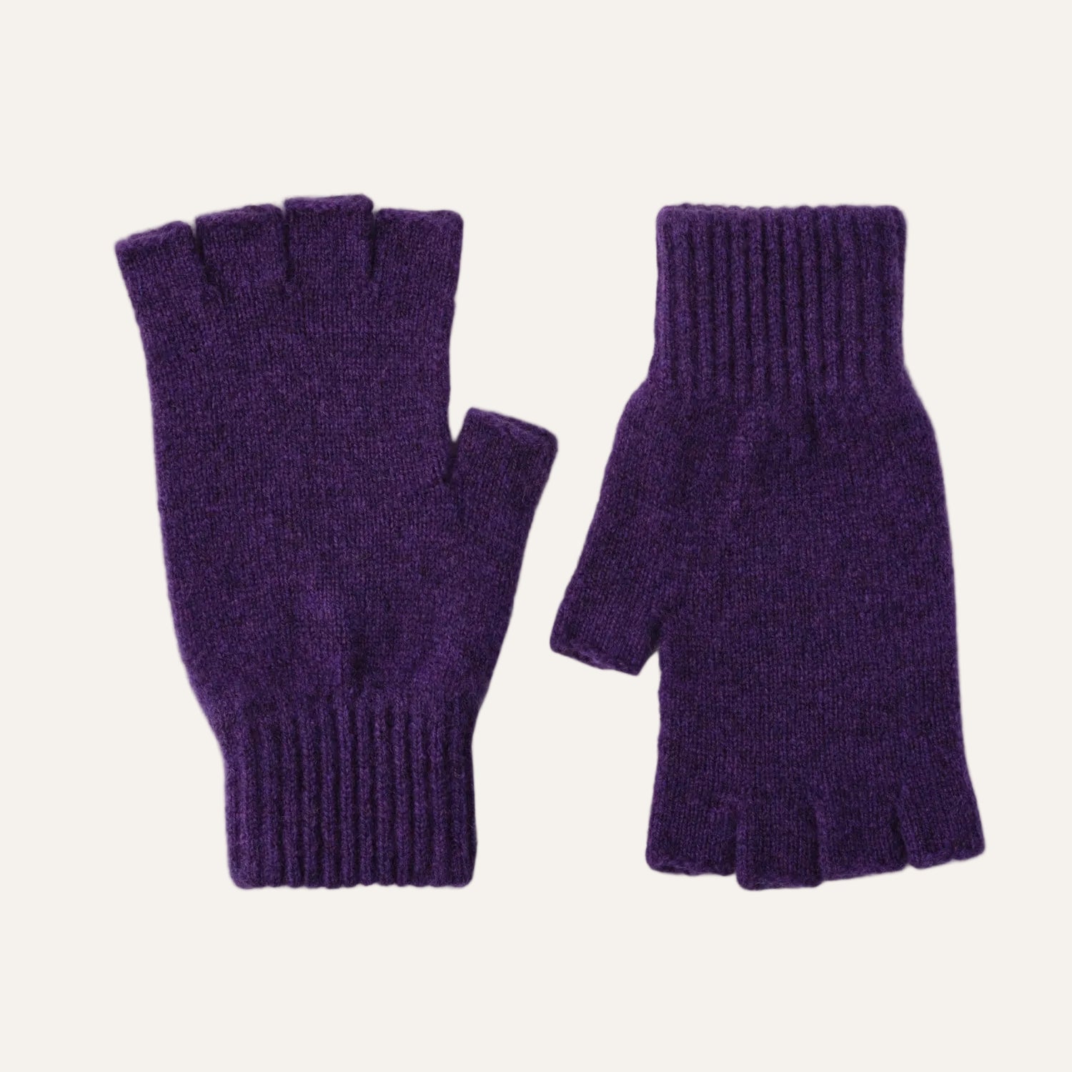 Fingerless Ladies Gloves - Half Finger Lambs Wool Gloves - Purple Aubergine