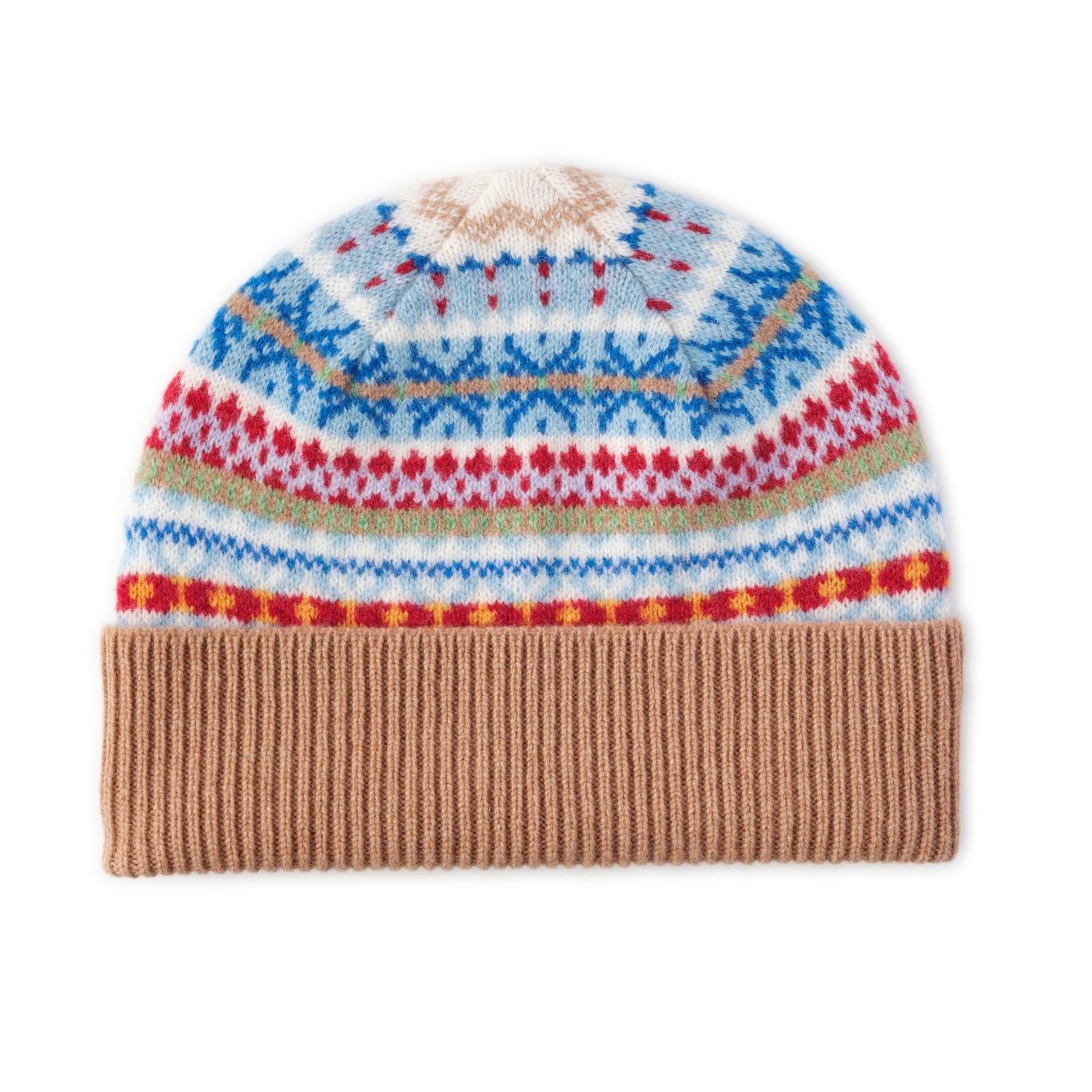 Ladies Fairisle Wool Beanie | Camel Beige Pattern | The Cashmere Choice