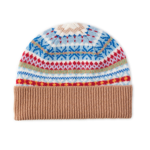 Ladies Fairisle Wool Beanie | Camel Beige Pattern | The Cashmere Choice