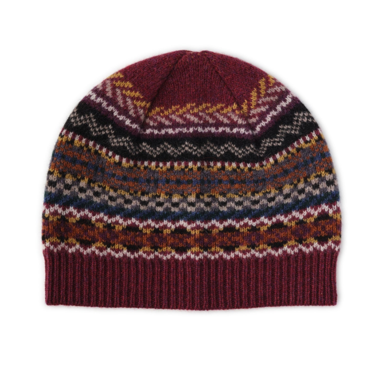 Fairisle Lambswool Beanie Hat for Men - Scotland Lochinver | Wine | The Cashnere Choice