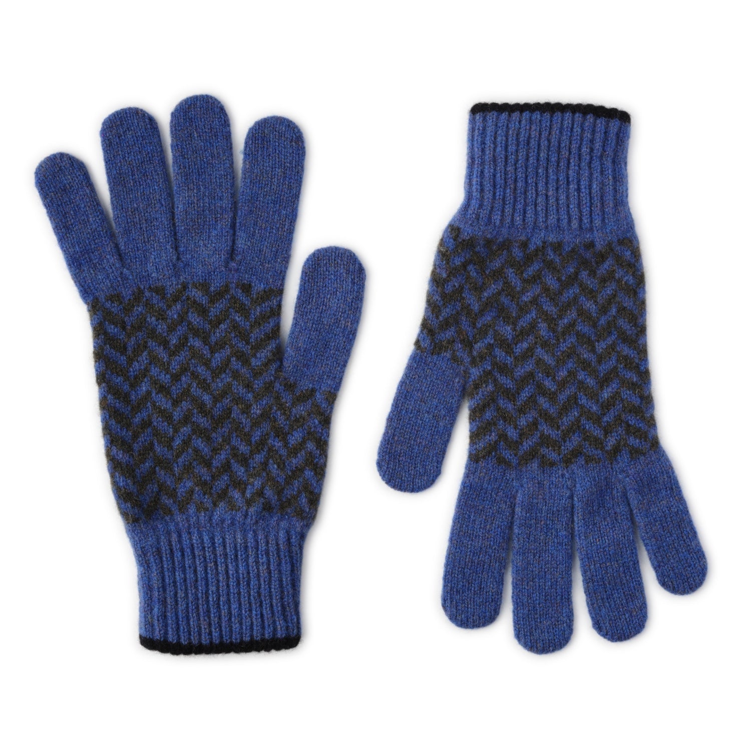 Ethically Sourced Mens Pure Wool Gloves | Blue Herringbone | The Cashmere Choice
