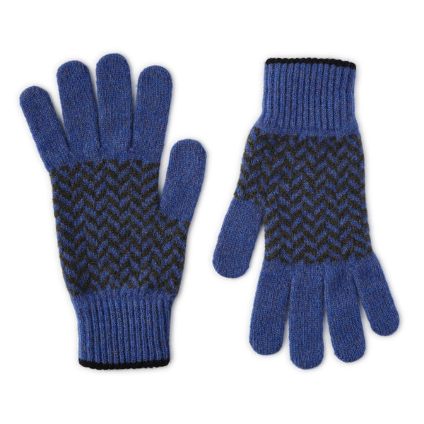 Ethically Sourced Mens Pure Wool Gloves | Blue Herringbone | The Cashmere Choice