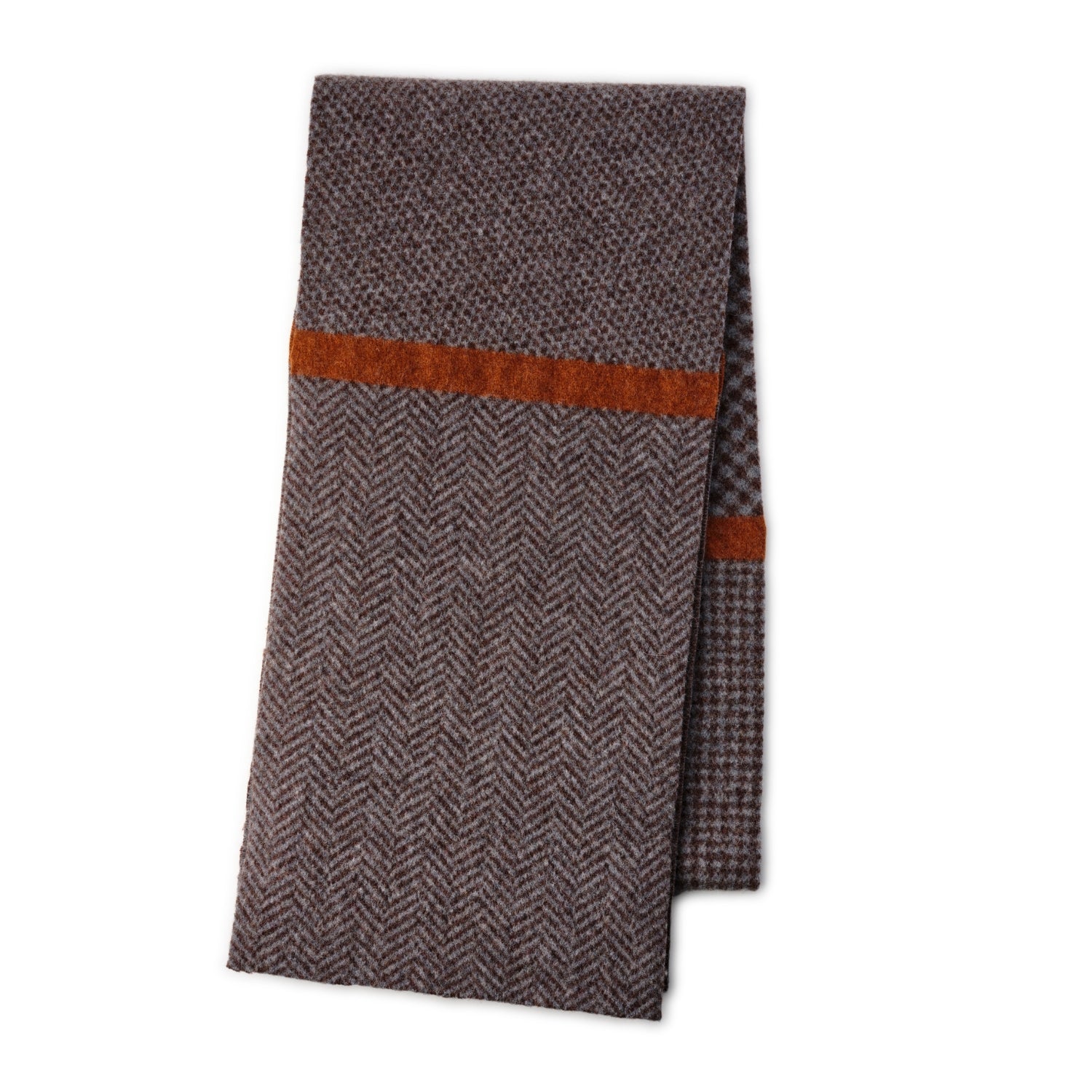 Ehically Sourced Mens Pure Wool Scarf | Brown Herringbone | The Cashmere Choice