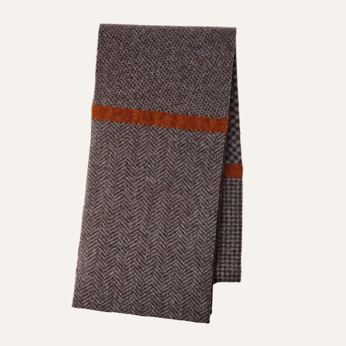 Brown men’s lambswool herringbone scarf