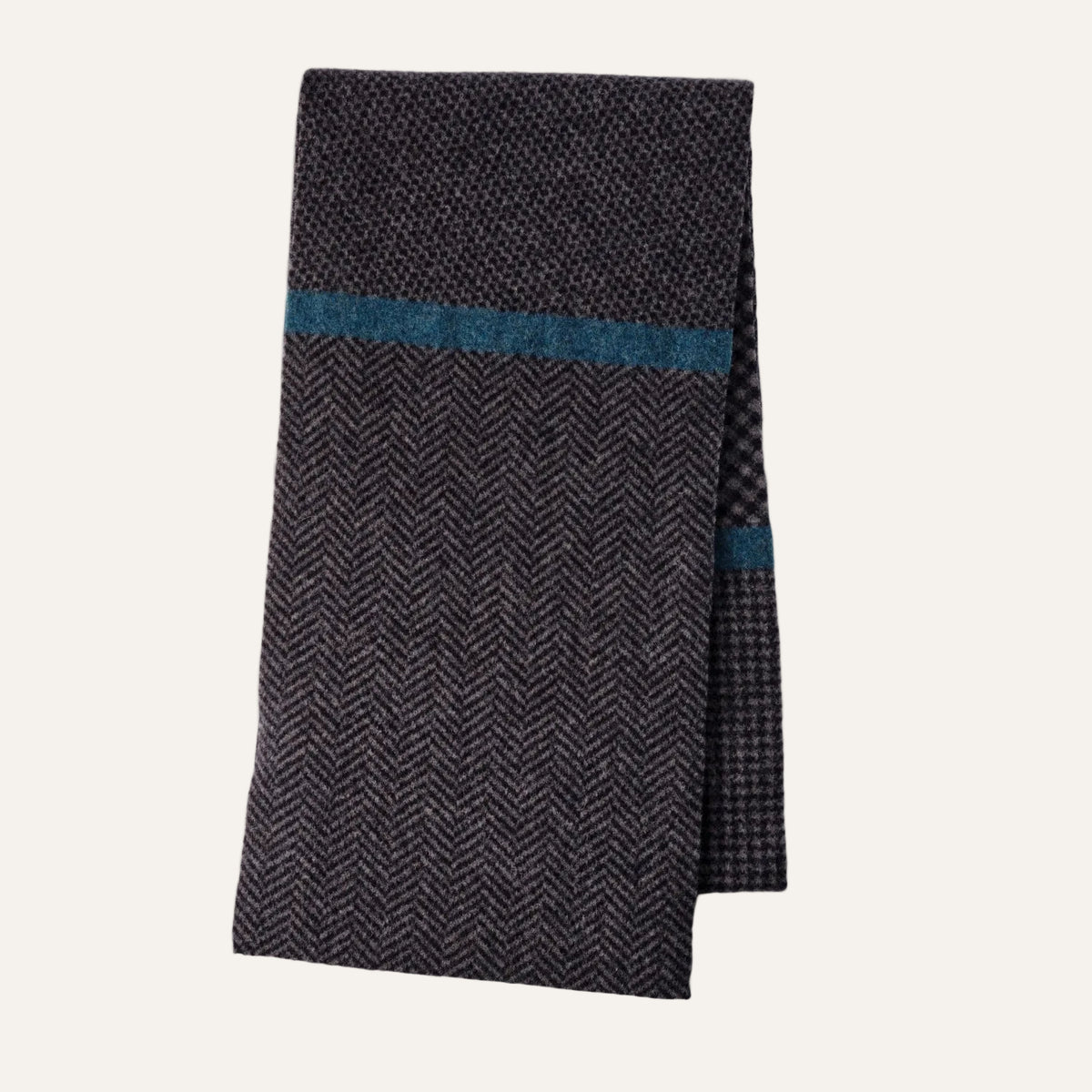 Blue Nairn herringbone scarf knitted in Scotland