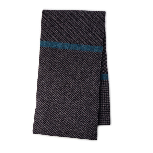 Ehically Sourced Mens Pure Wool Scarf | Navy Herringbone | The Cashmere Choice