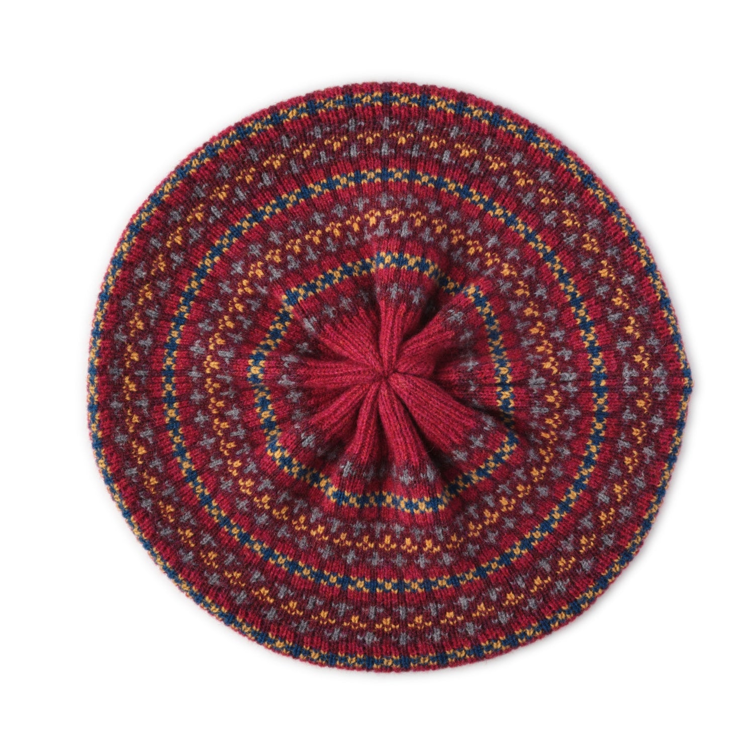 Knitted Wool Beret | Red Fairisle Beret | Women's Beret