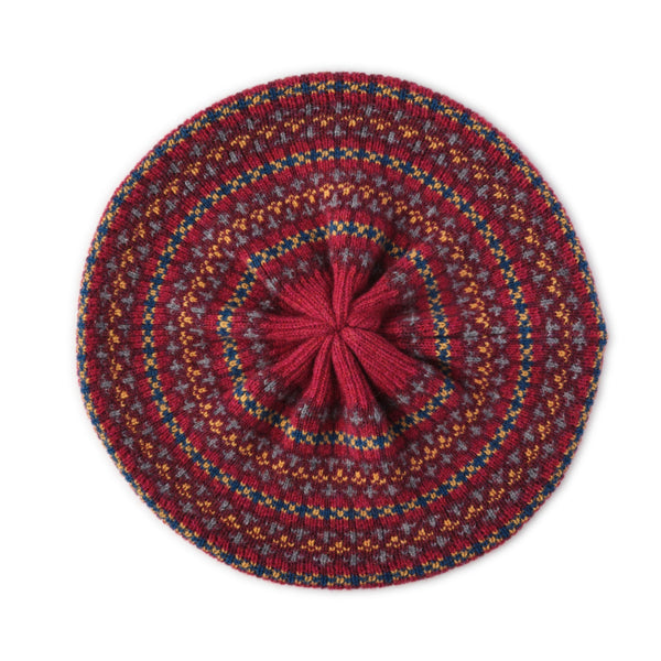 Knitted Wool Beret | Red Fairisle Beret | Women's Beret