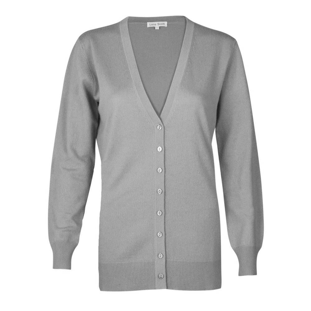 LonaScott-LadiesLongVNeckCardigan-Grey