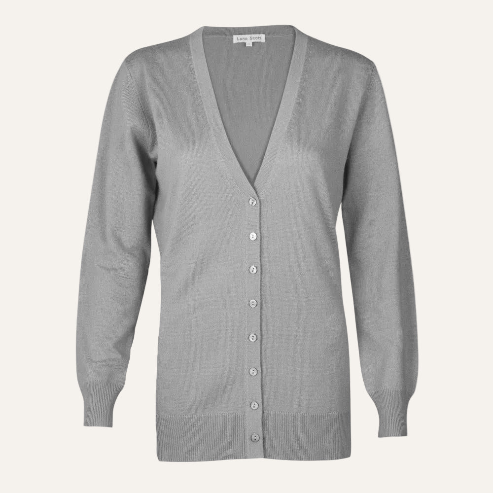 LonaScott-LadiesLongVNeckCardigan-Grey