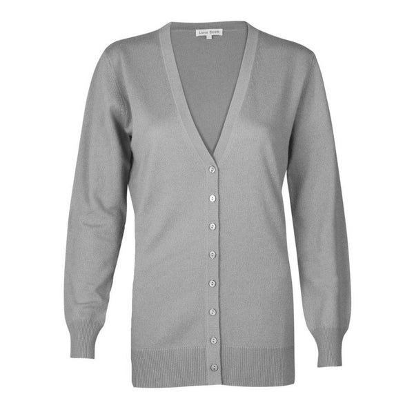 LonaScott-LadiesLongVNeckCardigan-Grey